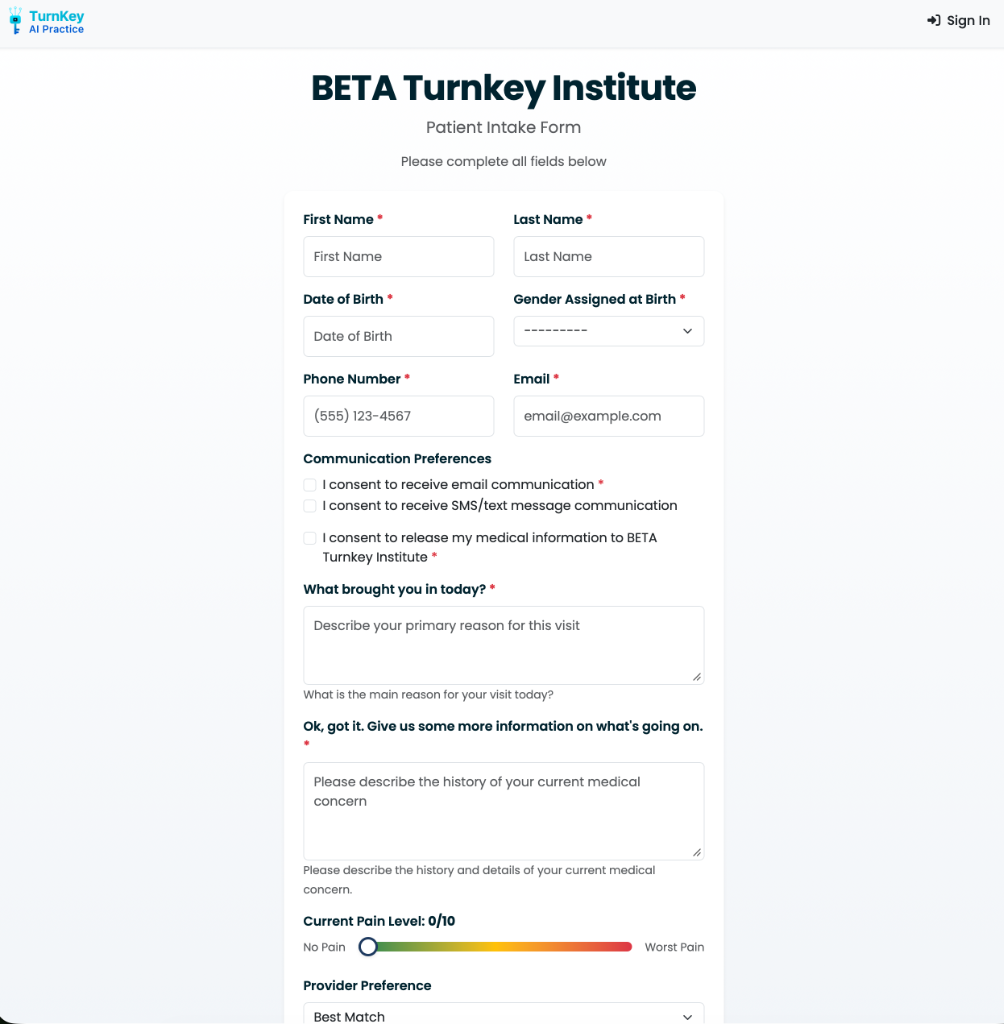 Smart scheduling live preview from TurnKey AI Practice