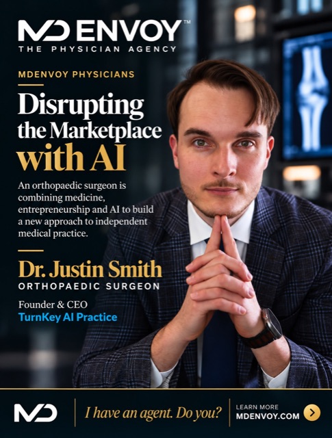 MDEnvoy cover: Disrupting the Marketplace with AI, featuring Dr. Justin Smith, Founder and CEO of TurnKey AI Practice