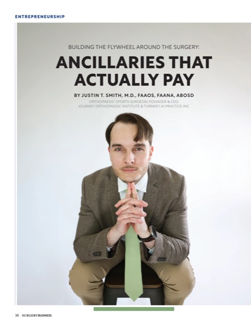 Opening page of Ancillaries That Actually Pay by Dr. Justin Smith, Surgery Business, Fall 2026