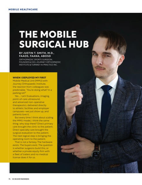 Opening page of The Mobile Surgical Hub by Dr. Justin Smith, Surgery Business, Fall 2026